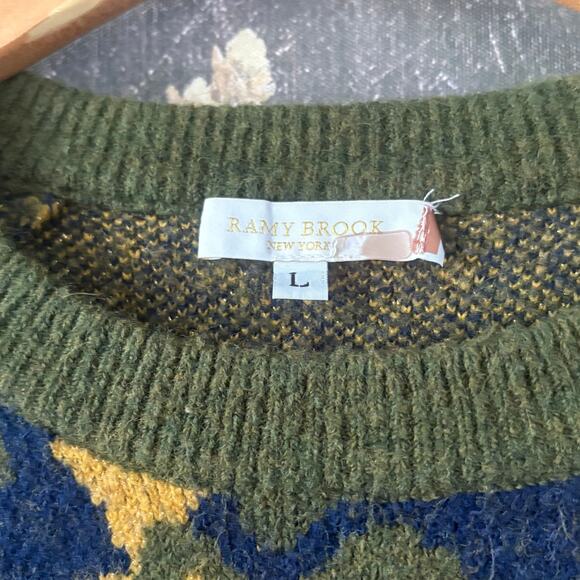 RAMY BROOK Sandi Jacquard Knit Floral Sweater Blue and Gold Size Large - Picture 6 of 10